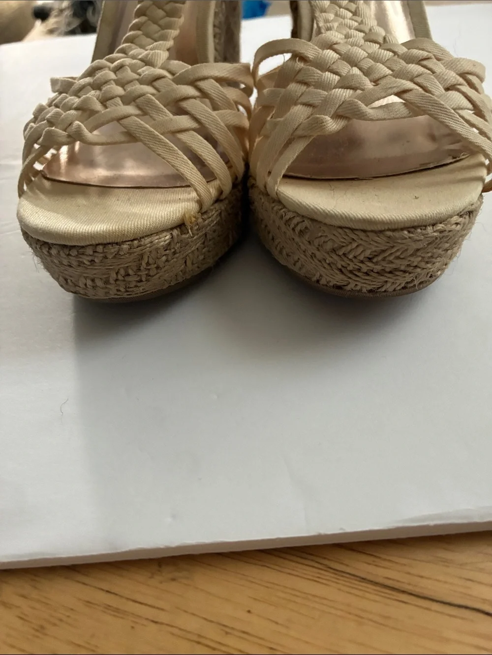 Steve Madden Braided T-Strap Wedge Sandals in Cream,Size 9M, Like New Condition
